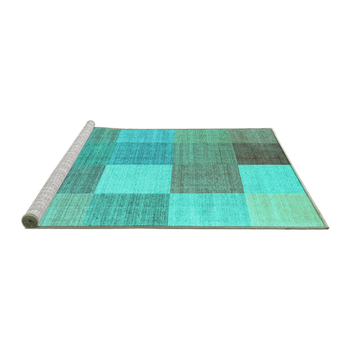 Sideview of Machine Washable Checkered Turquoise Modern Area Rugs, wshcon1801turq