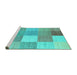 Sideview of Machine Washable Checkered Turquoise Modern Area Rugs, wshcon1801turq