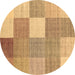 Round Machine Washable Checkered Brown Modern Rug, wshcon1801brn