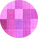 Round Machine Washable Checkered Pink Modern Rug, wshcon1801pnk