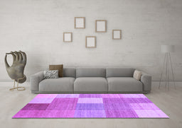 Machine Washable Checkered Purple Modern Area Rugs in a Living Room, wshcon1801pur