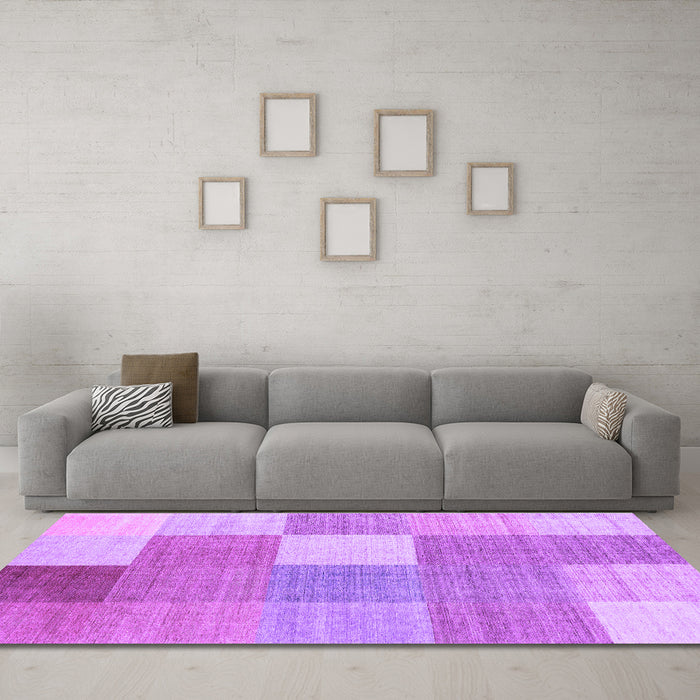 Machine Washable Checkered Purple Modern Area Rugs in a Living Room, wshcon1801pur