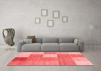 Machine Washable Checkered Red Modern Rug, wshcon1801red