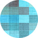 Round Machine Washable Checkered Light Blue Modern Rug, wshcon1801lblu