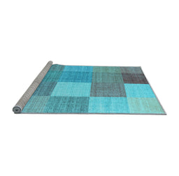 Sideview of Machine Washable Checkered Light Blue Modern Rug, wshcon1801lblu