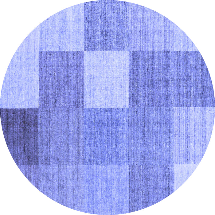 Round Machine Washable Checkered Blue Modern Rug, wshcon1801blu