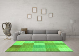 Machine Washable Checkered Green Modern Area Rugs in a Living Room,, wshcon1801grn