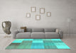 Machine Washable Checkered Turquoise Modern Area Rugs in a Living Room,, wshcon1801turq