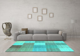 Machine Washable Checkered Turquoise Modern Area Rugs in a Living Room,, wshcon1801turq