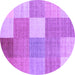 Round Checkered Purple Modern Rug, con1801pur