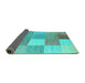 Sideview of Checkered Turquoise Modern Rug, con1801turq