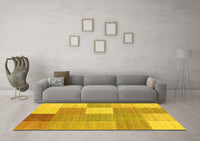 Machine Washable Checkered Yellow Modern Rug, wshcon1801yw