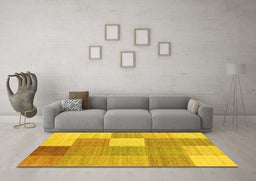 Machine Washable Checkered Yellow Modern Rug in a Living Room, wshcon1801yw