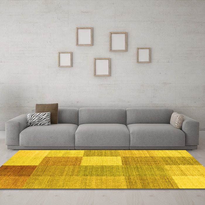 Machine Washable Checkered Yellow Modern Rug in a Living Room, wshcon1801yw