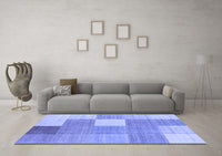 Machine Washable Checkered Blue Modern Rug, wshcon1801blu