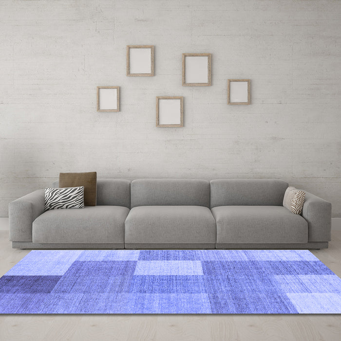 Machine Washable Checkered Blue Modern Rug in a Living Room, wshcon1801blu