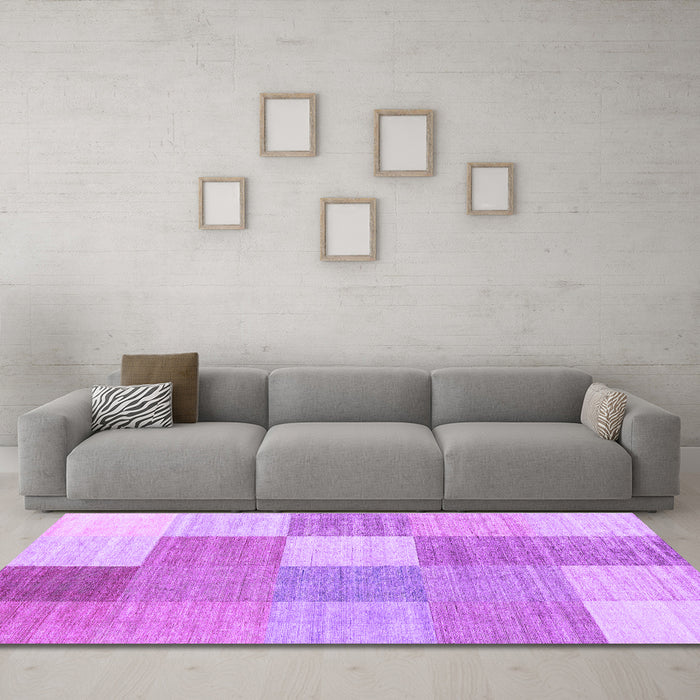 Machine Washable Checkered Purple Modern Area Rugs in a Living Room, wshcon1802pur