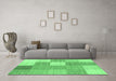 Machine Washable Checkered Emerald Green Modern Area Rugs in a Living Room,, wshcon1802emgrn