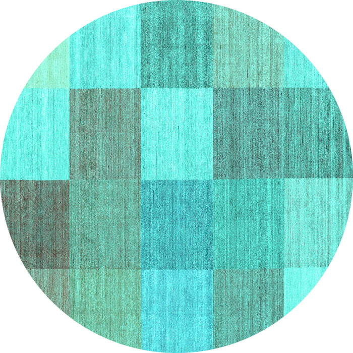 Round Checkered Turquoise Modern Rug, con1802turq