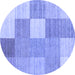 Round Machine Washable Checkered Blue Modern Rug, wshcon1802blu