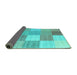 Sideview of Checkered Turquoise Modern Rug, con1802turq