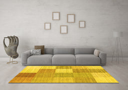 Machine Washable Checkered Yellow Modern Rug in a Living Room, wshcon1802yw