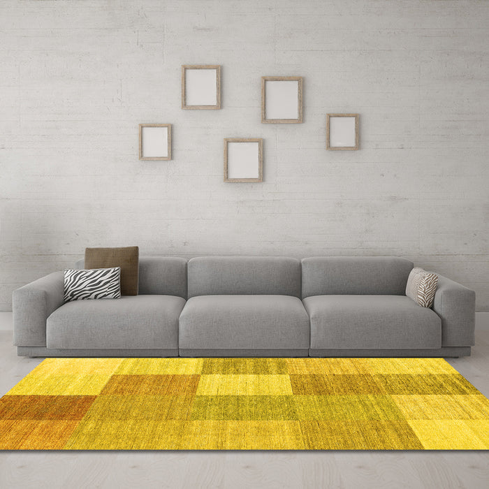 Machine Washable Checkered Yellow Modern Rug in a Living Room, wshcon1802yw