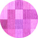 Round Machine Washable Checkered Pink Modern Rug, wshcon1802pnk
