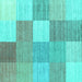 Square Machine Washable Checkered Turquoise Modern Area Rugs, wshcon1802turq
