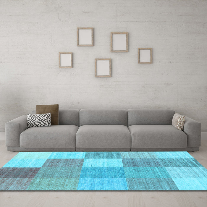 Machine Washable Checkered Light Blue Modern Rug in a Living Room, wshcon1802lblu