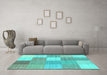 Machine Washable Checkered Turquoise Modern Area Rugs in a Living Room,, wshcon1802turq