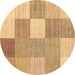 Round Machine Washable Checkered Brown Modern Rug, wshcon1802brn