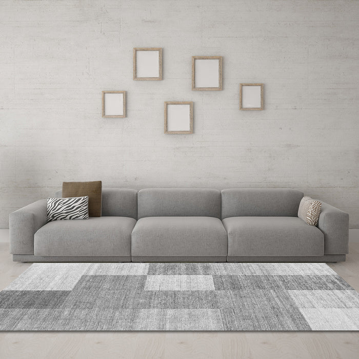 Machine Washable Checkered Gray Modern Rug in a Living Room,, wshcon1802gry