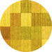 Round Machine Washable Checkered Yellow Modern Rug, wshcon1802yw