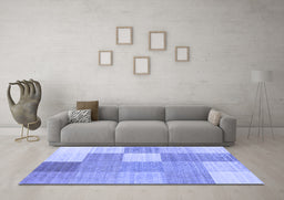 Machine Washable Checkered Blue Modern Rug in a Living Room, wshcon1802blu