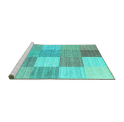 Sideview of Machine Washable Checkered Turquoise Modern Area Rugs, wshcon1802turq
