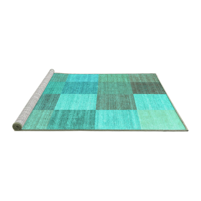 Sideview of Machine Washable Checkered Turquoise Modern Area Rugs, wshcon1802turq