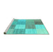 Sideview of Machine Washable Checkered Turquoise Modern Area Rugs, wshcon1802turq
