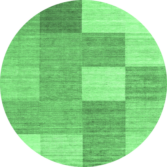 Round Machine Washable Checkered Emerald Green Modern Area Rugs, wshcon1802emgrn