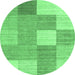 Round Machine Washable Checkered Emerald Green Modern Area Rugs, wshcon1802emgrn