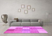 Machine Washable Checkered Pink Modern Rug, wshcon1802pnk