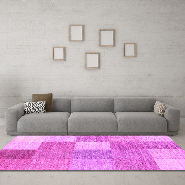 Machine Washable Checkered Pink Modern Rug in a Living Room, wshcon1802pnk