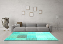 Machine Washable Abstract Turquoise Contemporary Area Rugs in a Living Room,, wshcon1803turq
