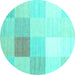 Round Machine Washable Abstract Turquoise Contemporary Area Rugs, wshcon1803turq