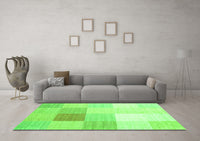 Machine Washable Abstract Green Contemporary Rug, wshcon1803grn