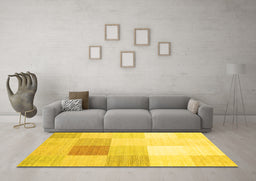 Machine Washable Abstract Yellow Contemporary Rug in a Living Room, wshcon1803yw