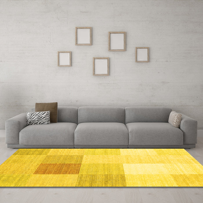 Machine Washable Abstract Yellow Contemporary Rug in a Living Room, wshcon1803yw