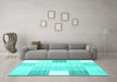 Machine Washable Abstract Turquoise Contemporary Area Rugs in a Living Room,, wshcon1804turq