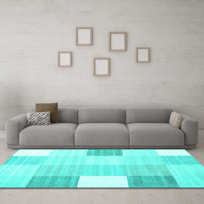 Machine Washable Abstract Turquoise Contemporary Area Rugs in a Living Room,, wshcon1804turq
