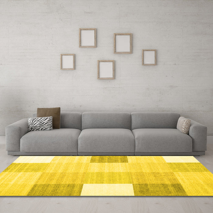Machine Washable Abstract Yellow Contemporary Rug in a Living Room, wshcon1804yw